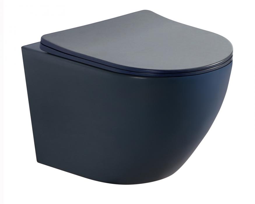 Matt dark blue color wall hung toilet